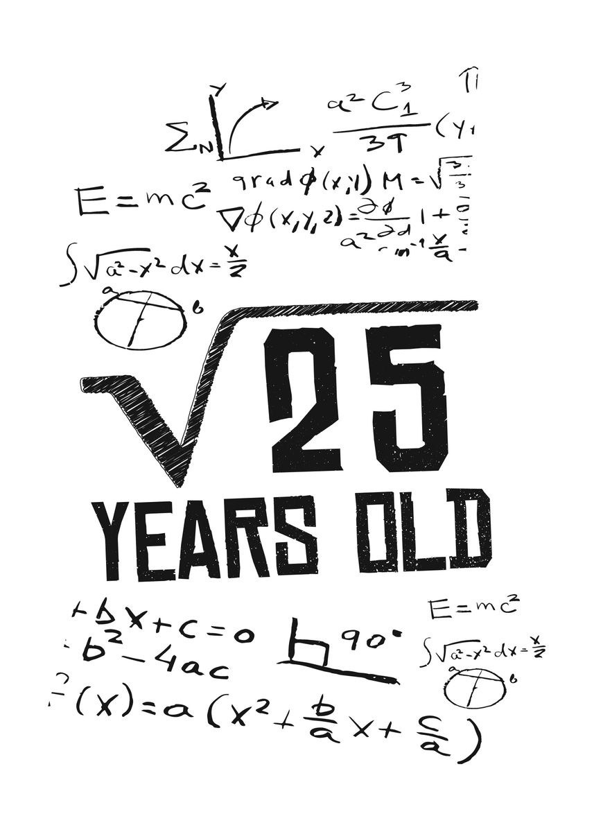 Over 25 Math '25 Year Old Root 5th' Poster by FavoritePlates | Displate