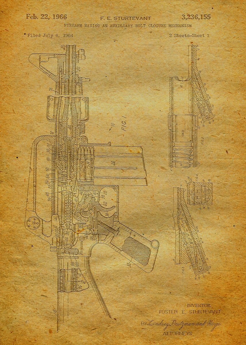 '1 M16 Rifle Patent' Poster, picture, metal print, paint by Daniel ...