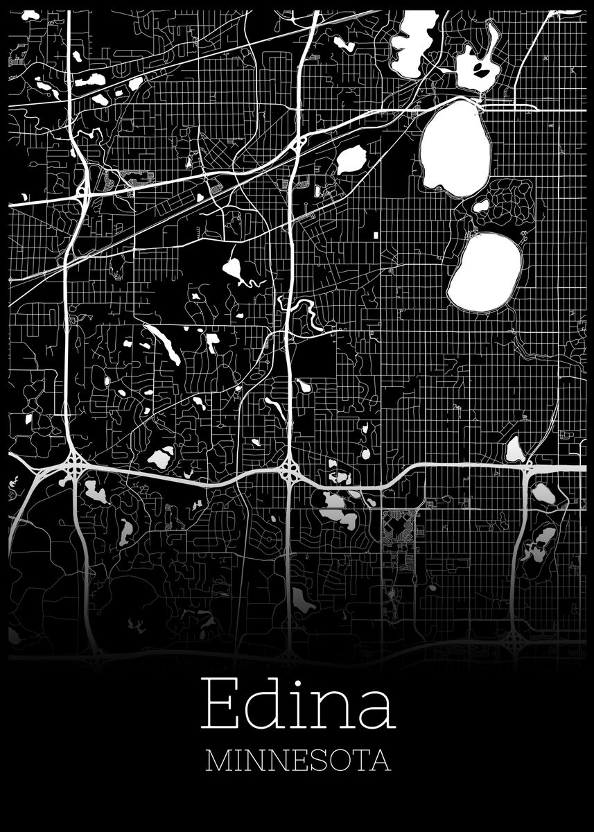 'Edina Minesota black map' Poster, picture, metal print, paint by