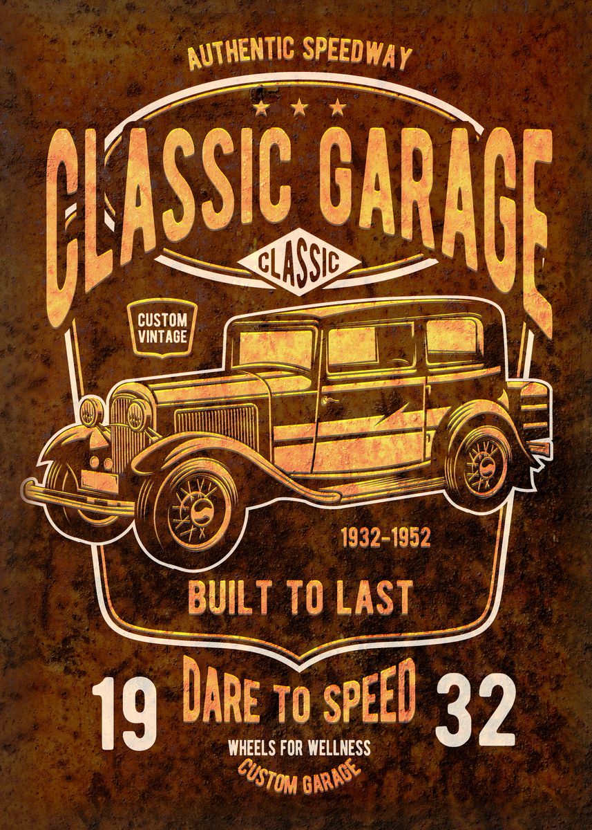 'Classic Car Garage' Poster, picture, metal print, paint by М Dam ...