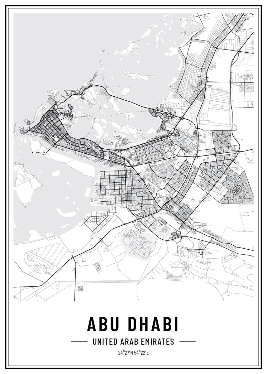 'Abu Dhabi streetmap' Poster, picture, metal print, paint by ...