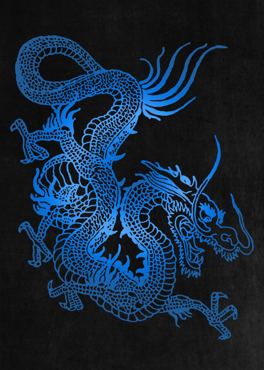 Blue Chinese Dragon Art Poster Picture Metal Print Paint By John