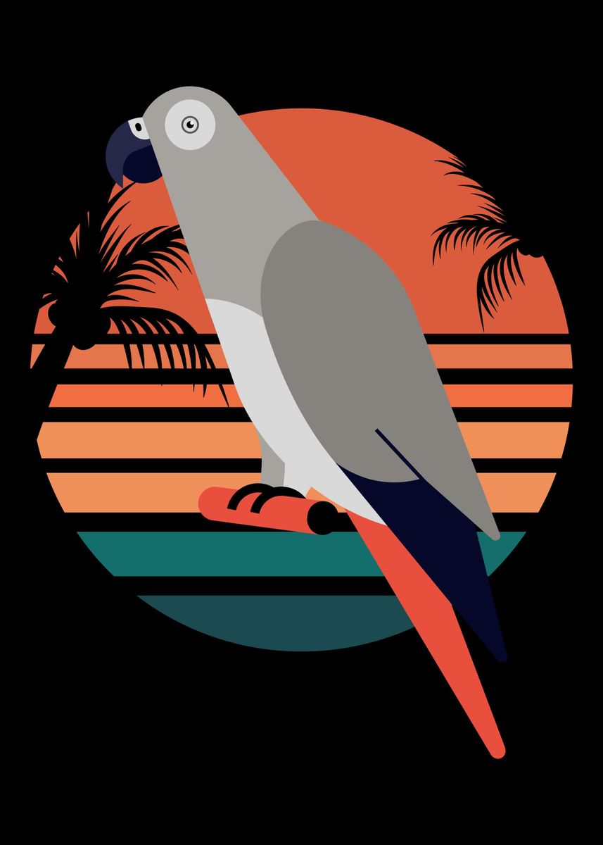 ‘African Grey Parrot Retro ’ Poster by Patrik | Displate
