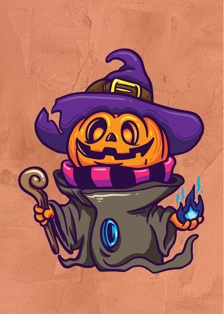 'Cute pumpkin wizard' Poster by Brummkatze | Displate