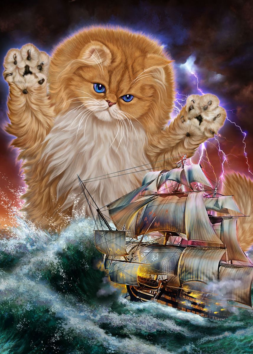 'Monster Titan Cat Kraken' Poster, picture, metal print, paint by Fox ...