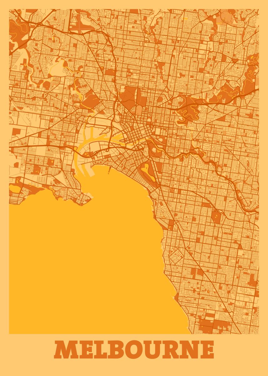 'Melbourne Sunset City Map' Poster, picture, metal print, paint by Tien ...