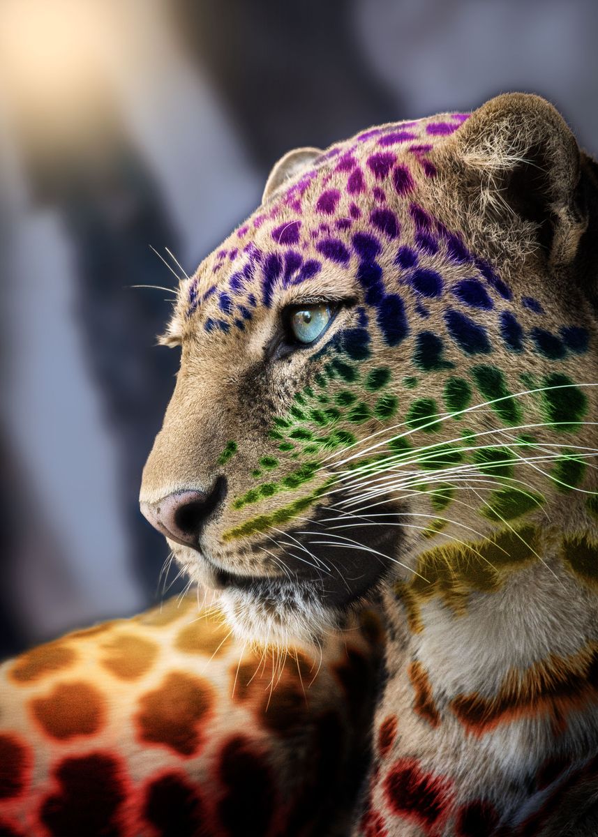 'Rainbow Jaguar' Poster, picture, metal print, paint by Emy Meryart