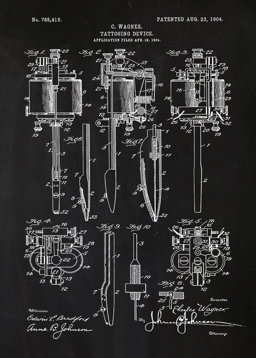 '2 Vintage Tattoo Machine ' Poster, picture, metal print, paint by