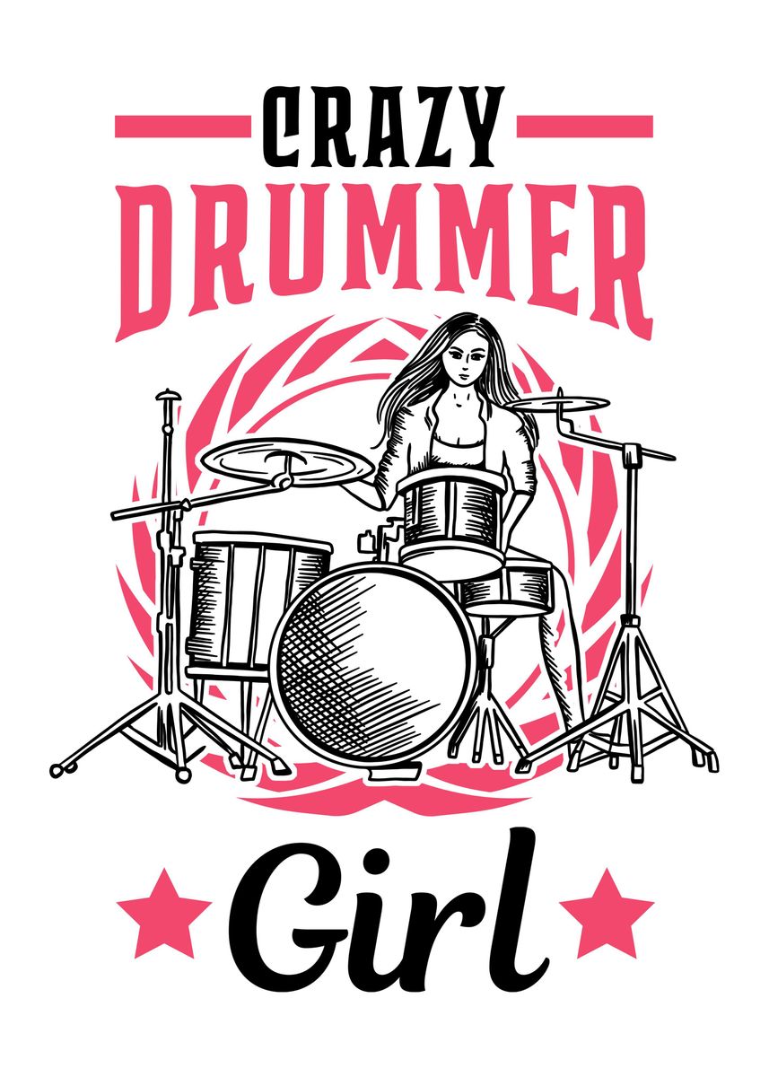 Pôster Bateria louca da menina do bateristaPôster Bateria louca da menina do baterista  