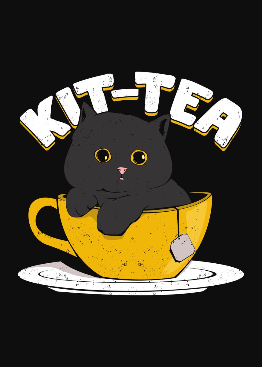 'Funny Tea Cat Design' Poster by Marcel Doll | Displate