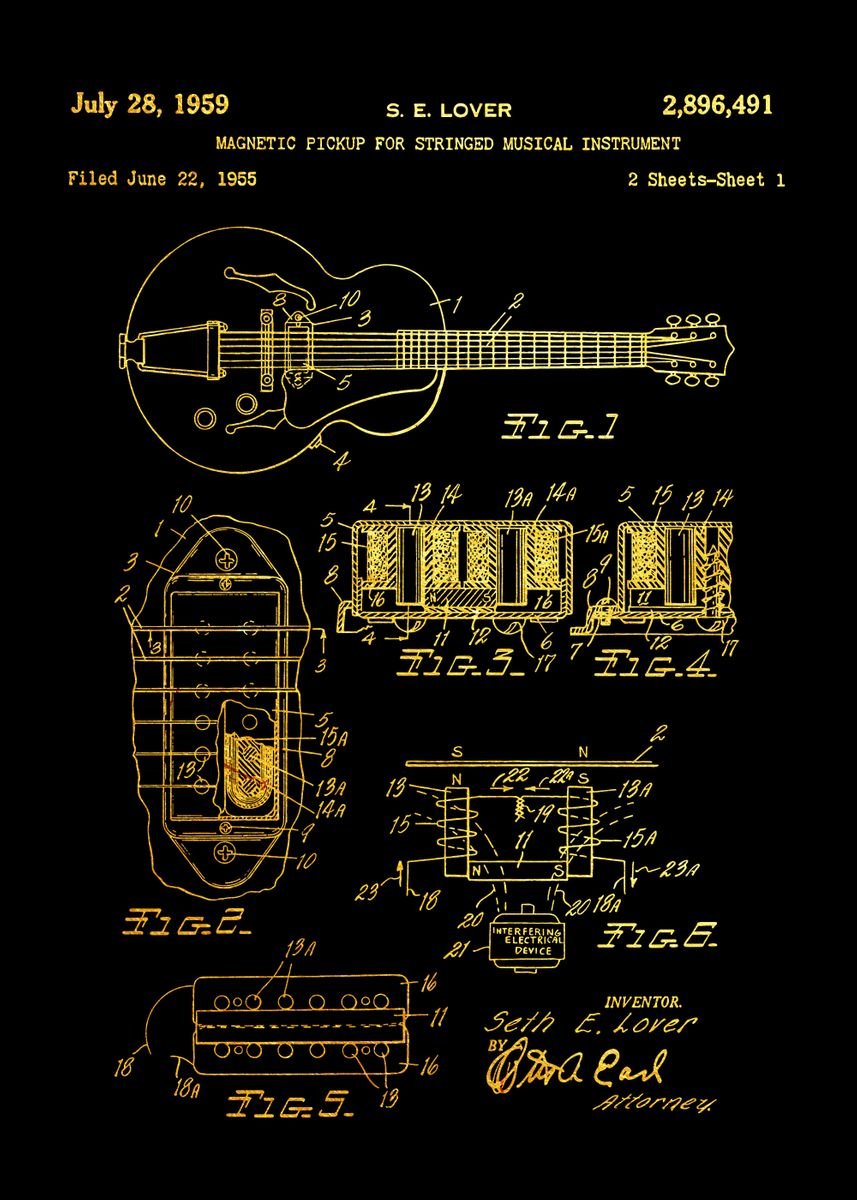 Guitar Patent' Poster, picture, metal print, paint by