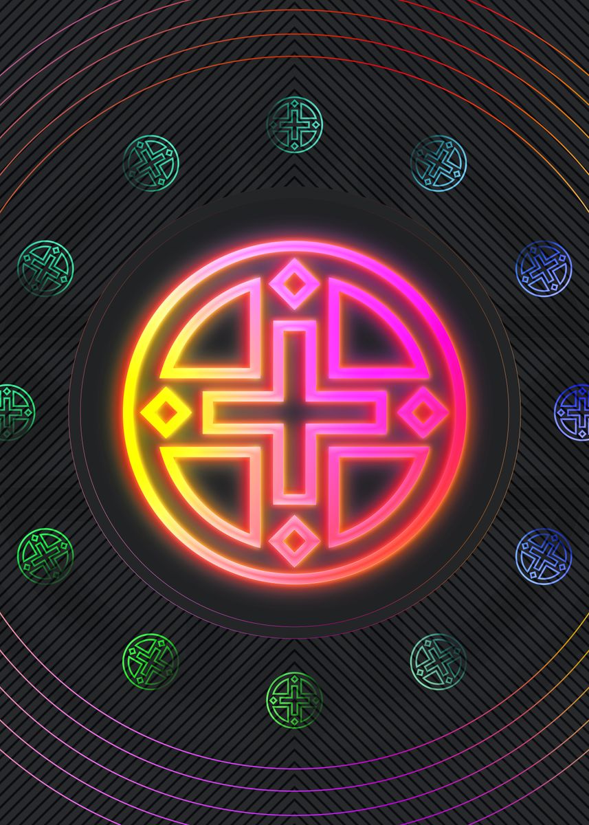 'Neon Geometric Glyph Rune' Poster by Holy Rock Design | Displate