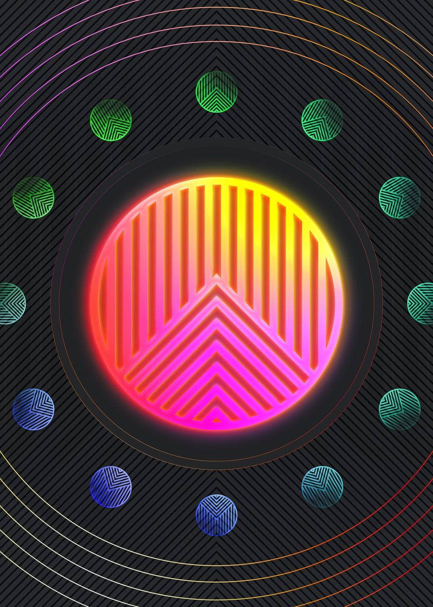 'Neon Geometric Glyph Rune' Poster by Holy Rock Design | Displate