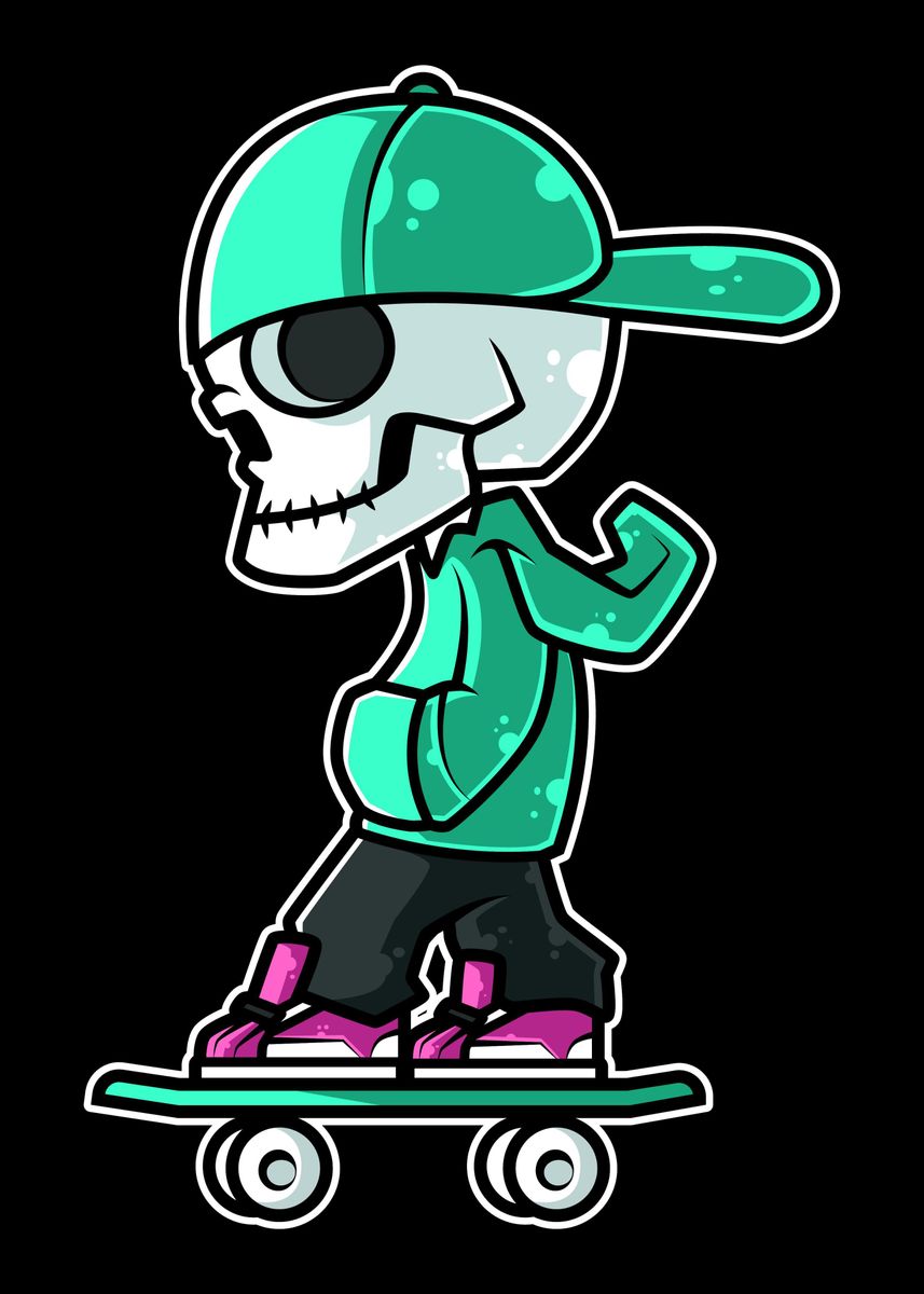 'Skating Skeleton skater' Poster, picture, metal print, paint by ...