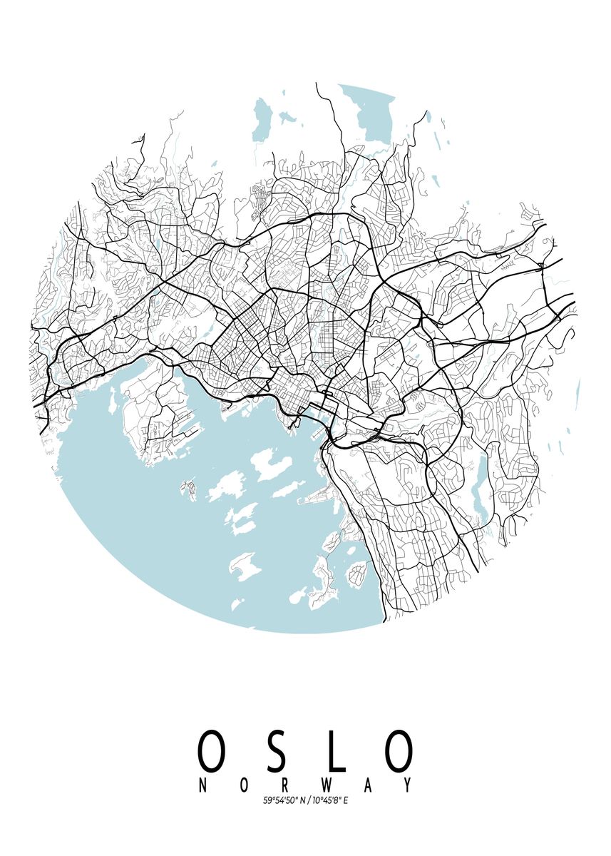 'Oslo City Map Circle' Poster, picture, metal print, paint by deMAP Studio | Displate