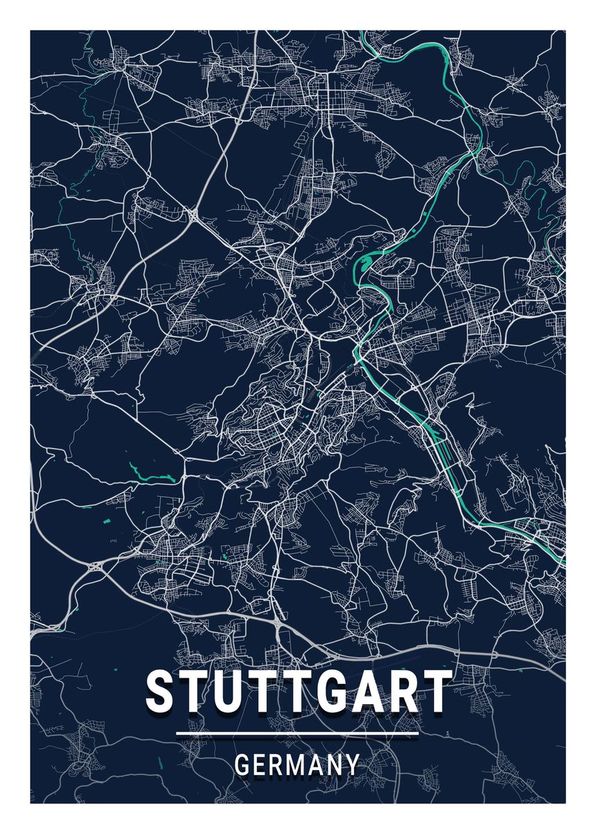 'Stuttgart City Map Germany' Poster, picture, metal print, paint by Max ...