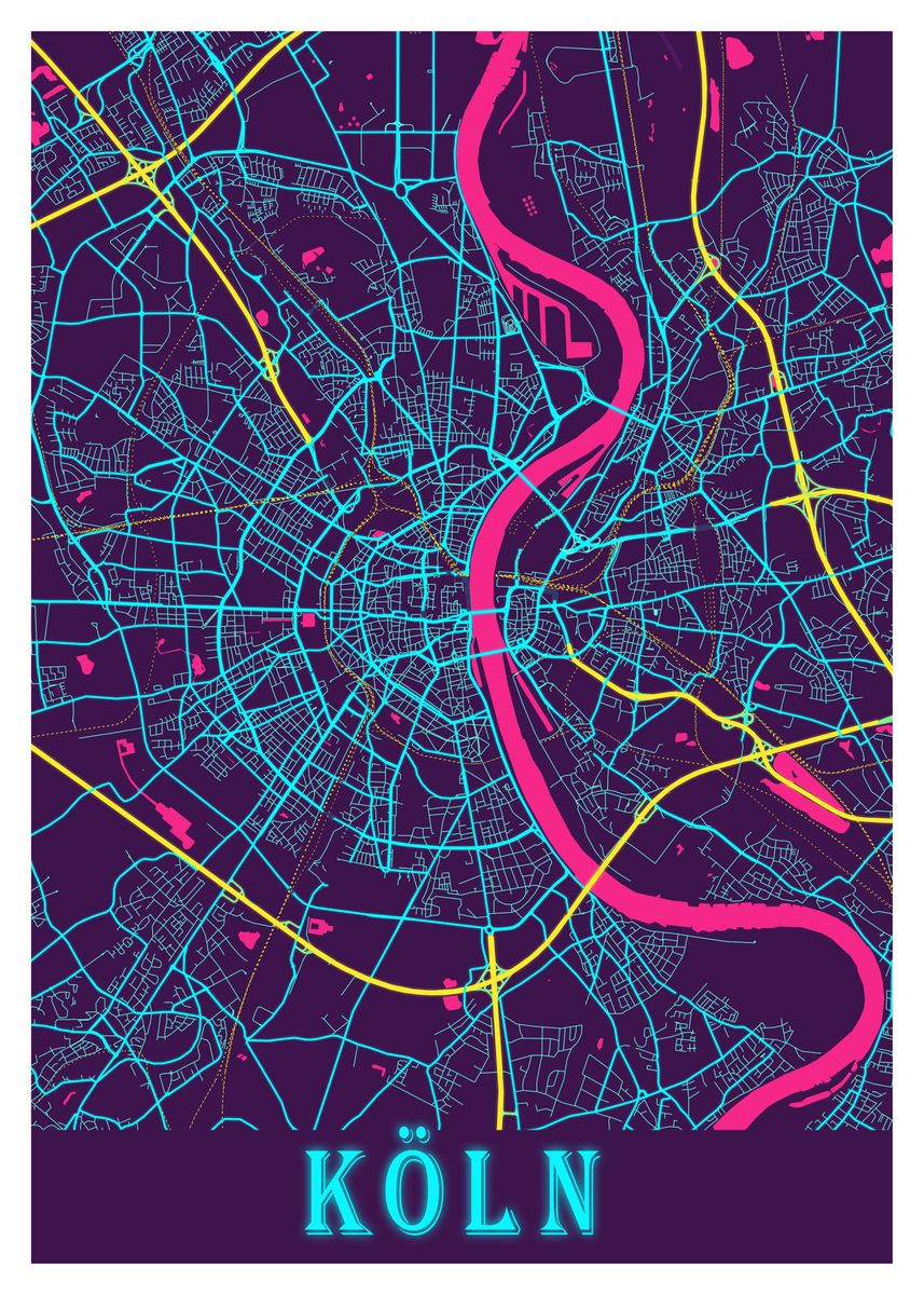 'Koeln City Map Germany' Poster, picture, metal print, paint by Max ...