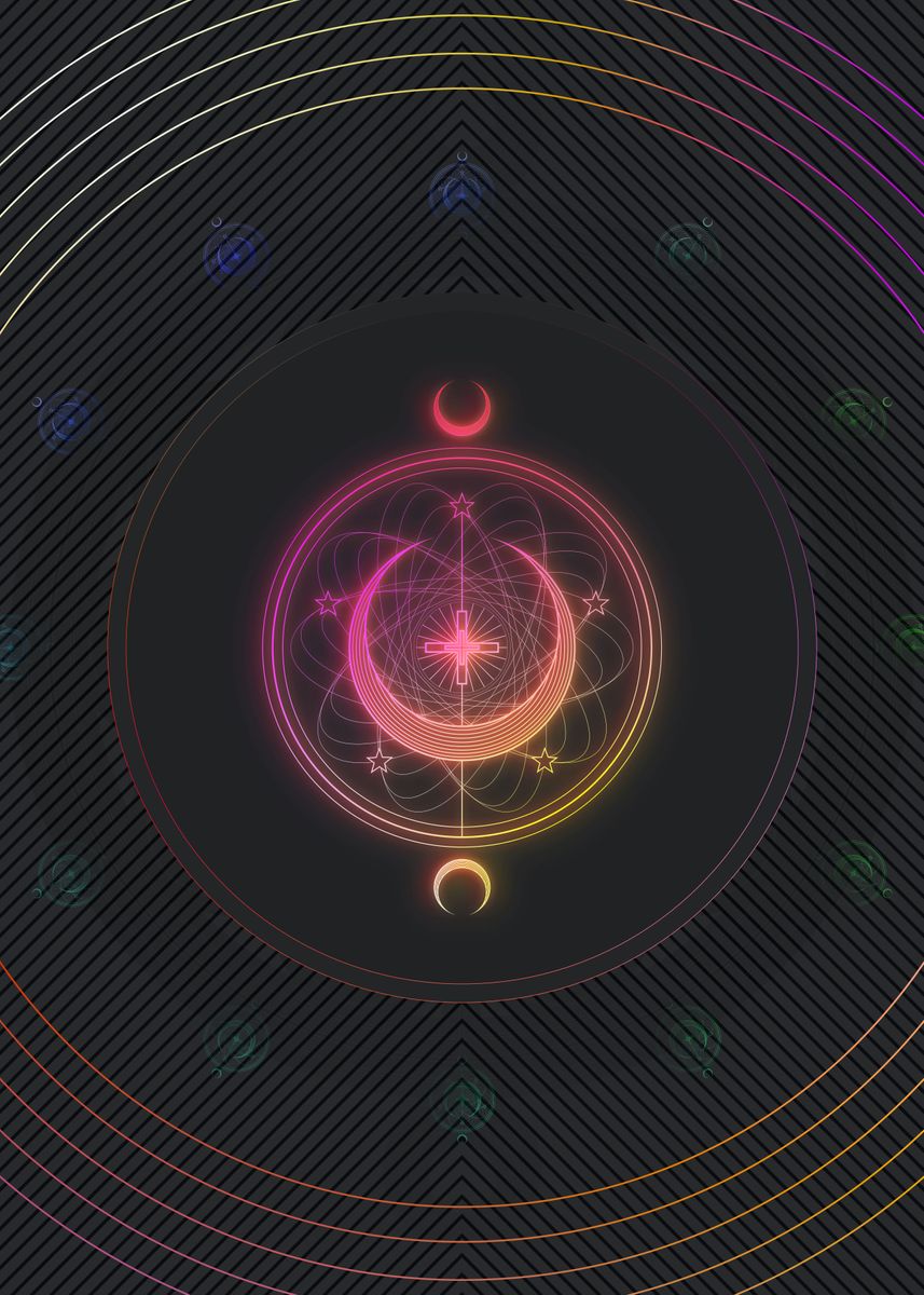 'Neon Geometric Glyph Runes' Poster, picture, metal print, paint by ...