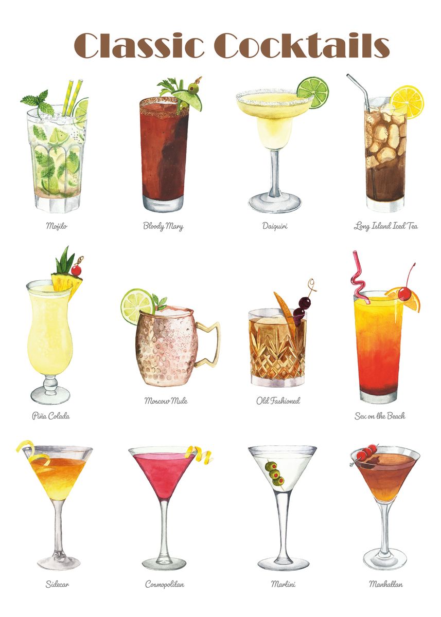 'Classic Cocktails' Poster, picture, metal print, paint by Uniqueorn ...