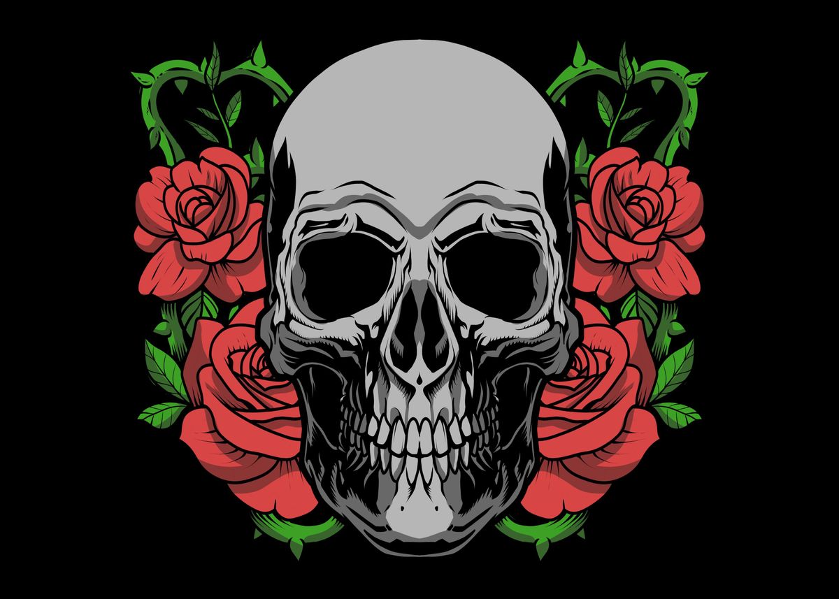 'Skeleton Skull Roses' Poster by BobbyBubble | Displate