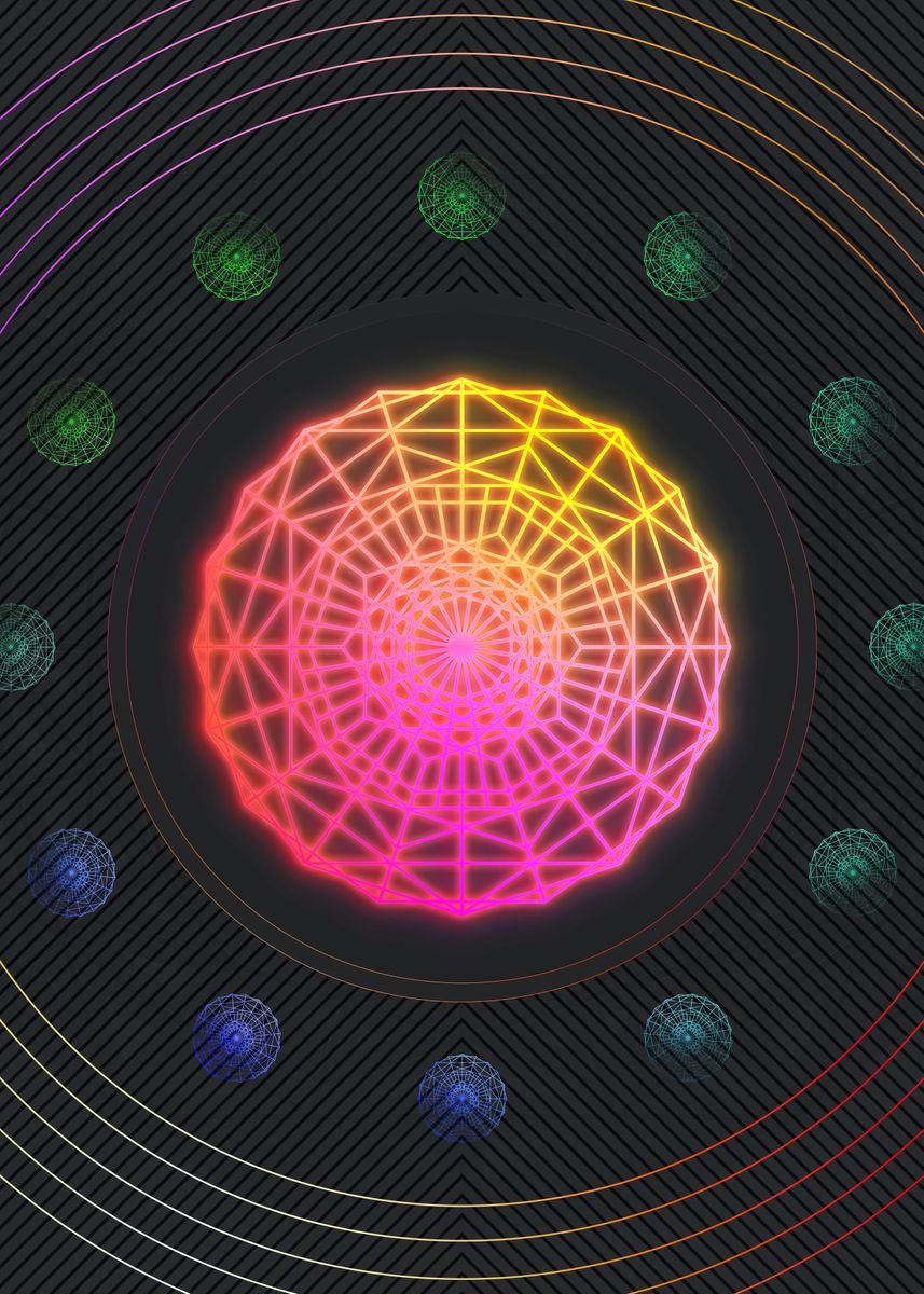 Mandala Rune 'Neon Glyph Mandala Rune' Poster, picture, metal print, paint by Holy ...