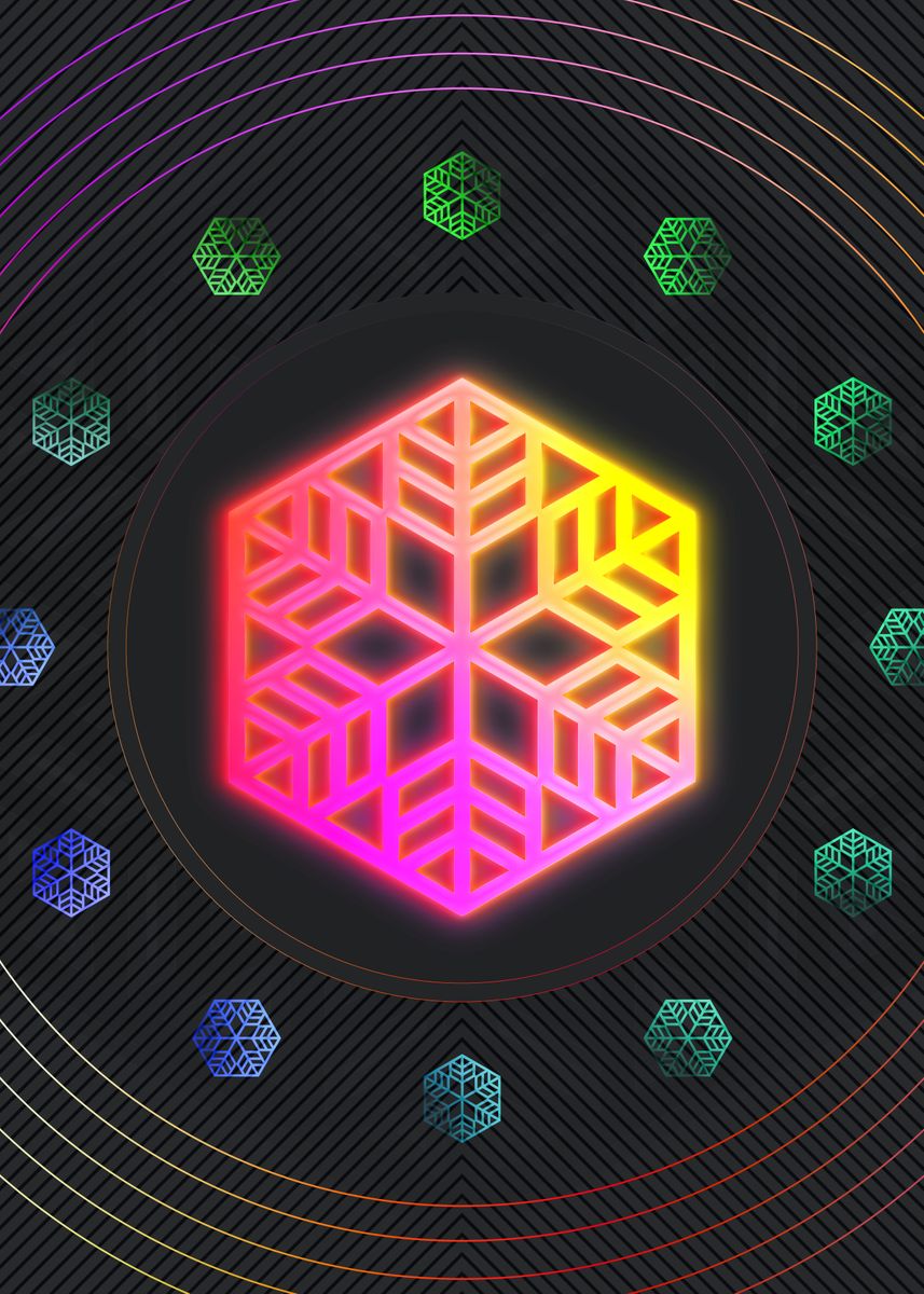 Mandala Rune 'Neon Glyph Mandala Rune' Poster by Holy Rock Design | Displate