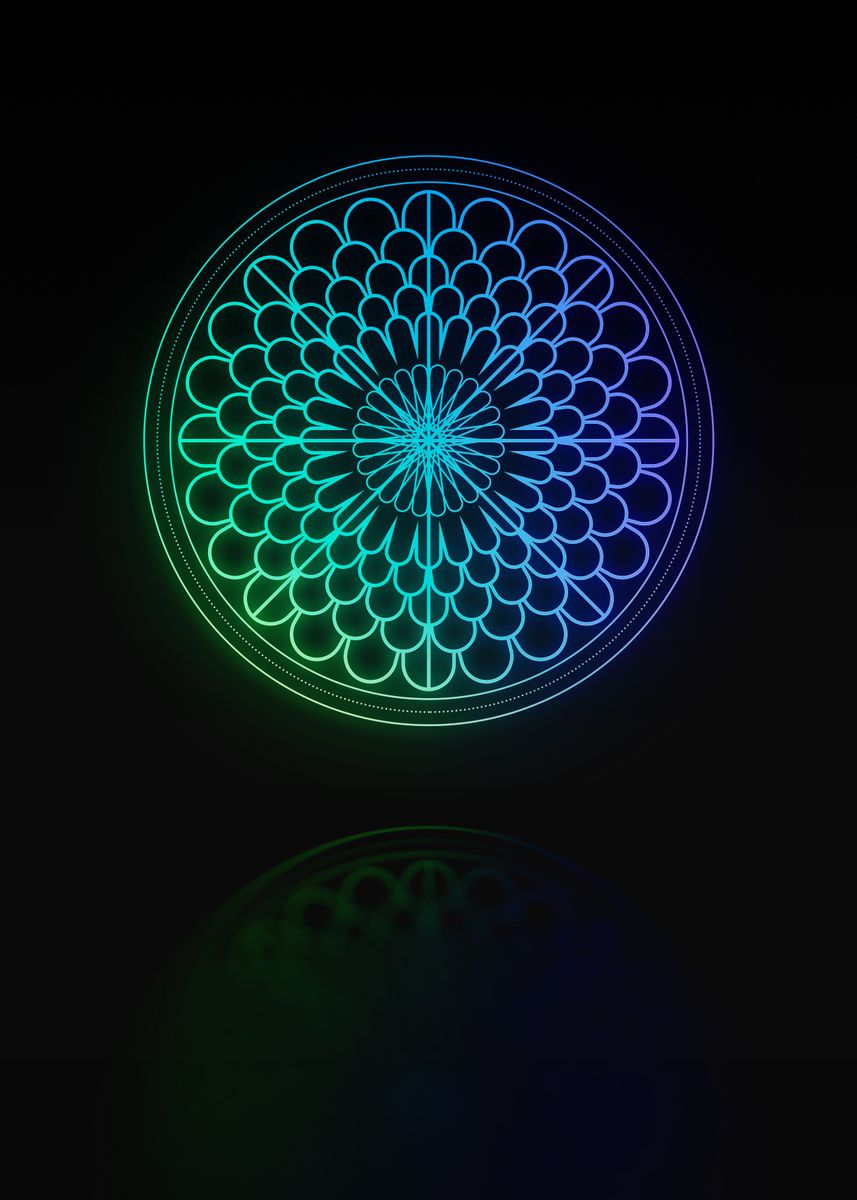 Mandala Rune 'Neon Glyph Mandala Rune' Poster, picture, metal print, paint by Holy ...