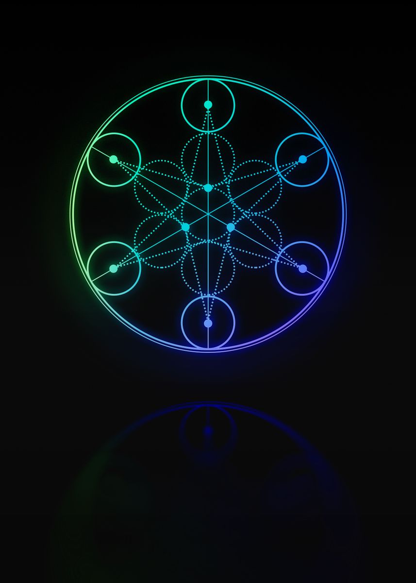 Mandala Rune 'Neon Glyph Mandala Rune' Poster by Holy Rock Design | Displate