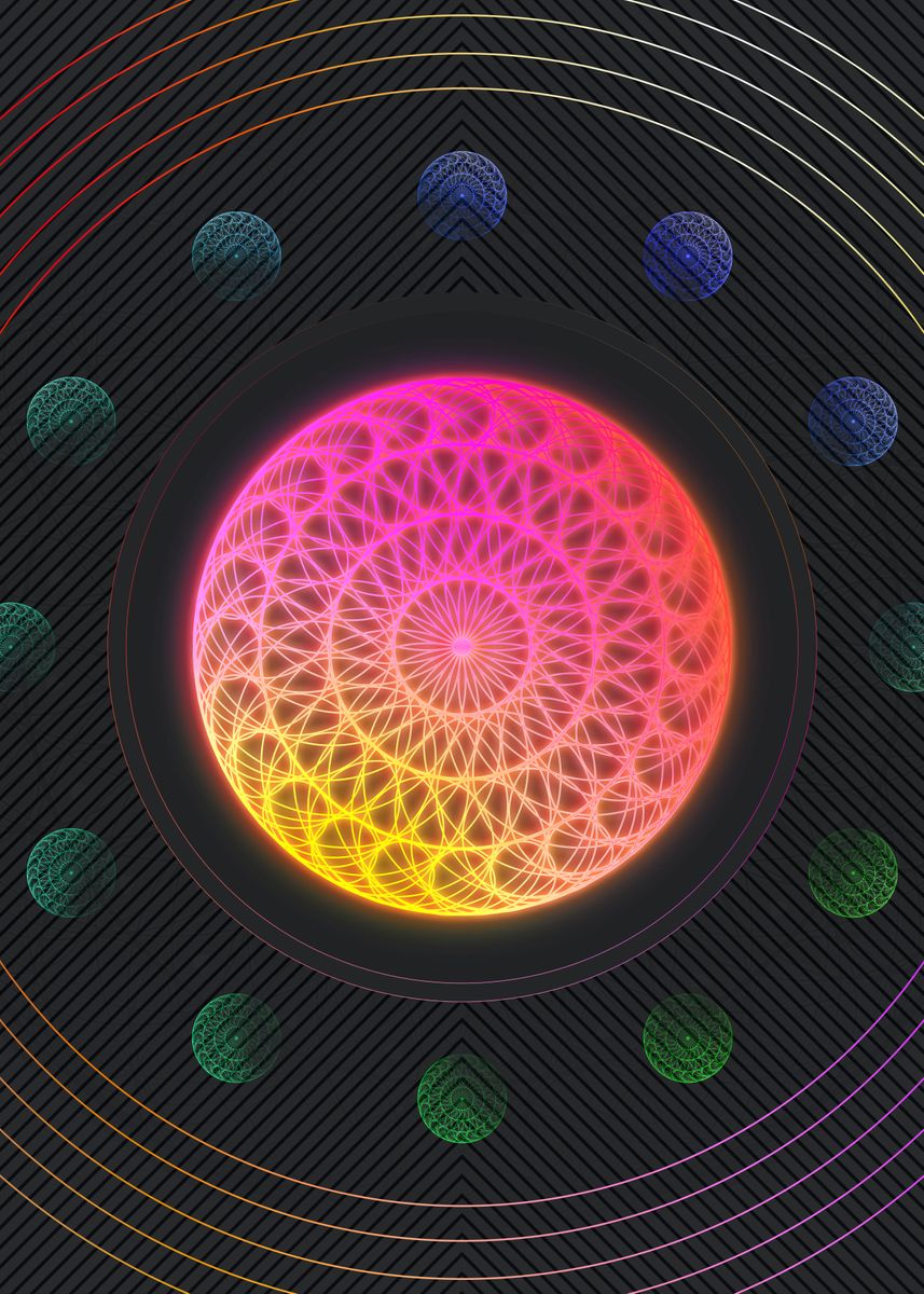 Mandala Rune 'Neon Glyph Mandala Rune' Poster by Holy Rock Design | Displate