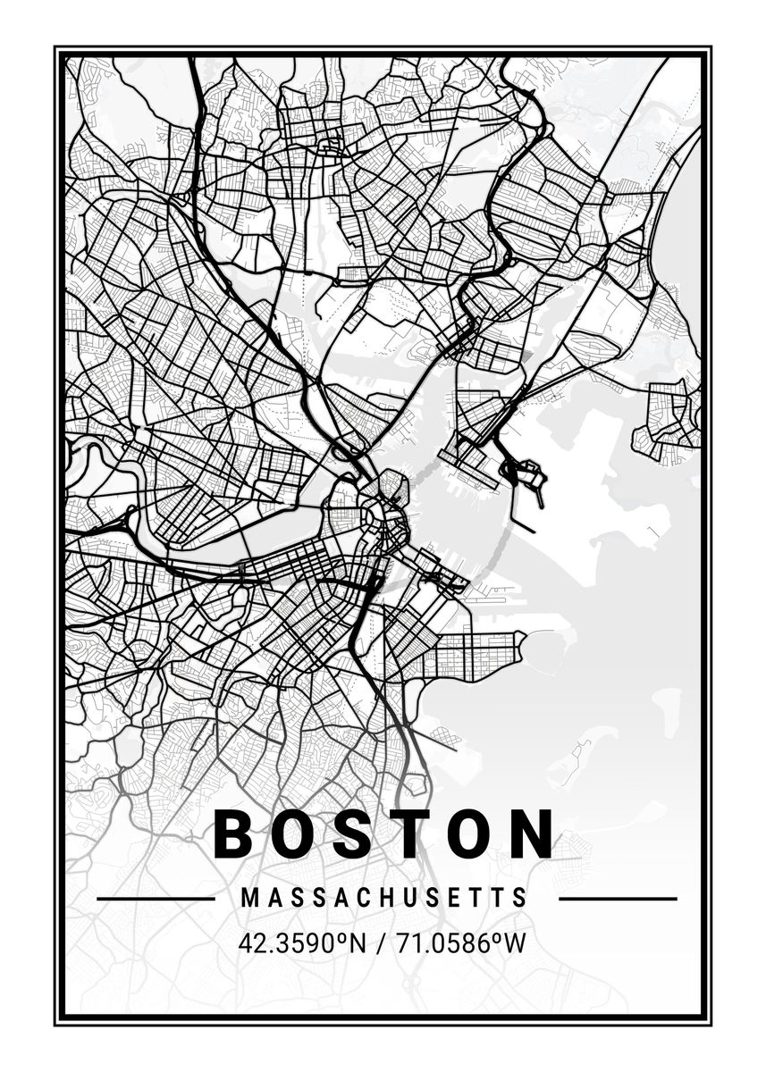 'Boston City Map USA' Poster, picture, metal print, paint by Max Ronn ...