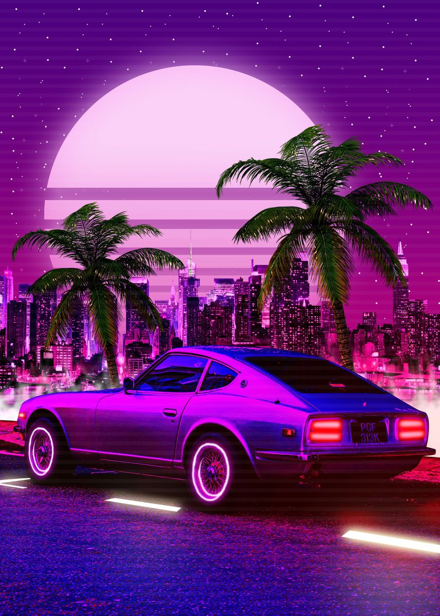 'Classic Cars Synthwave' Poster, picture, metal print, paint by Ziartz ...