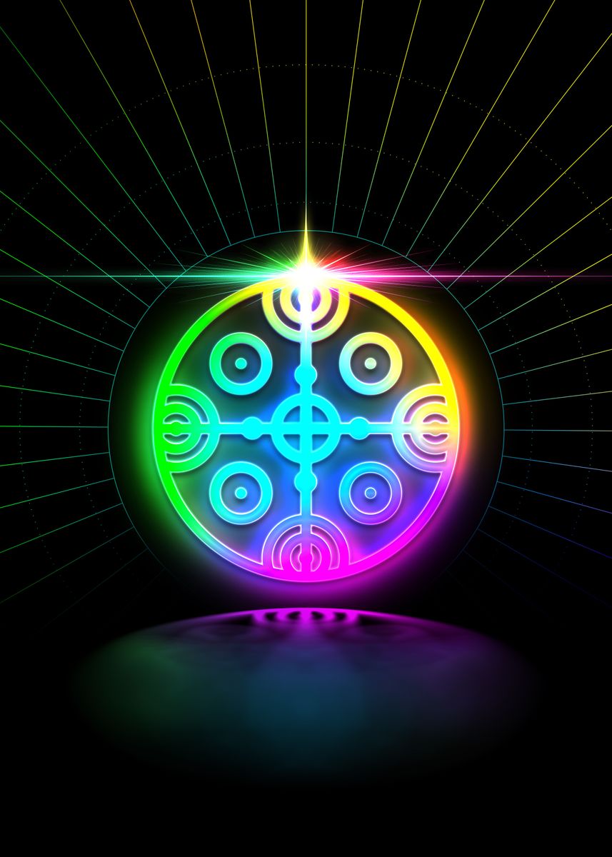 'Neon Geometric Glyph Rune' Poster by Holy Rock Design | Displate