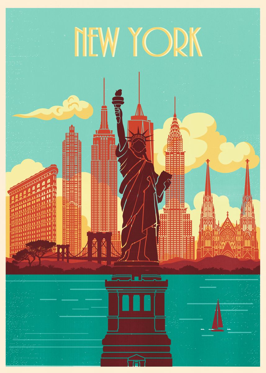 New York skyline vintage ' Poster, picture, metal print, paint by Cristina  Romero
