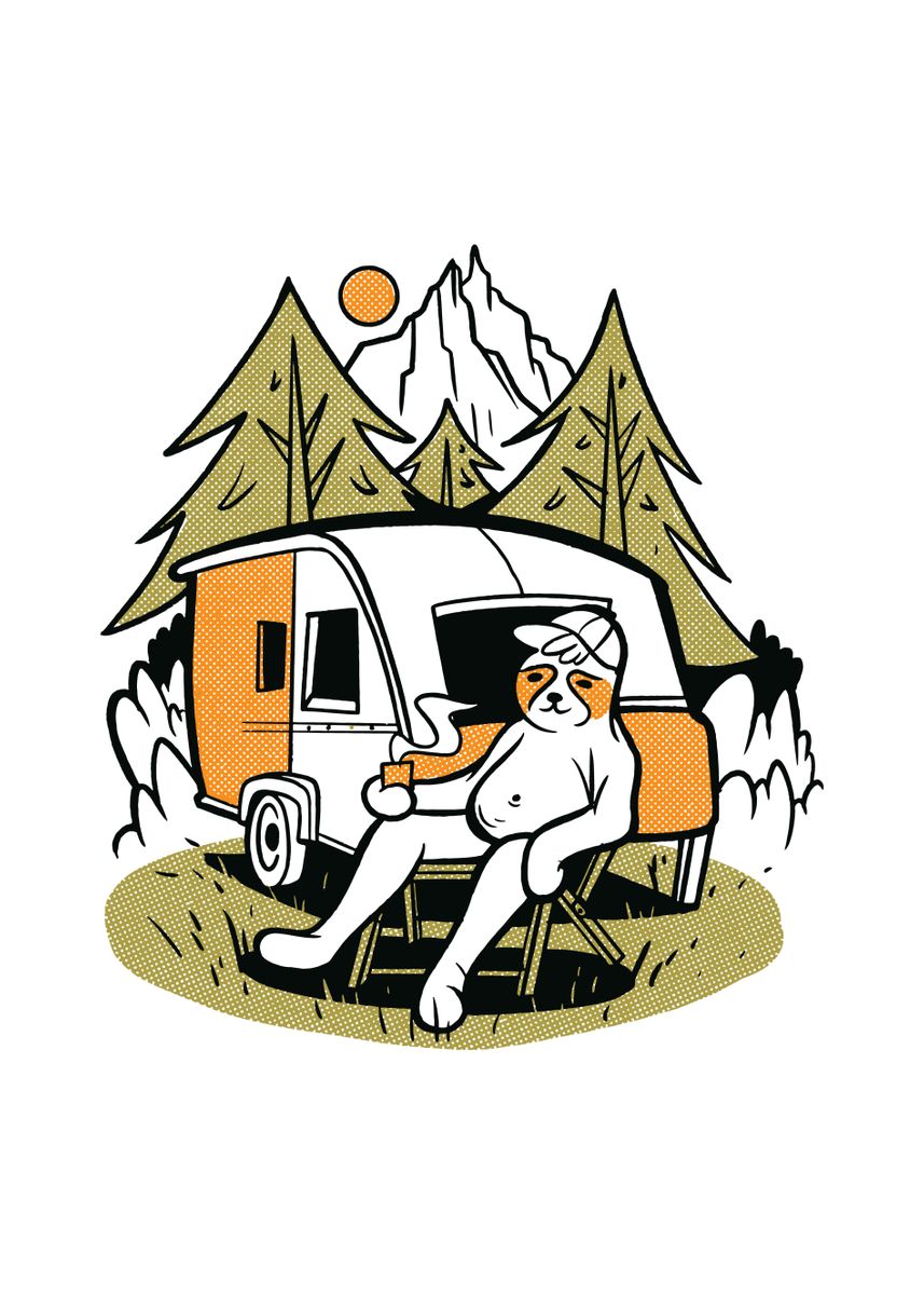 'SLOTH CAMPING CARTOON' Poster by thetshirtshop2020 | Displate