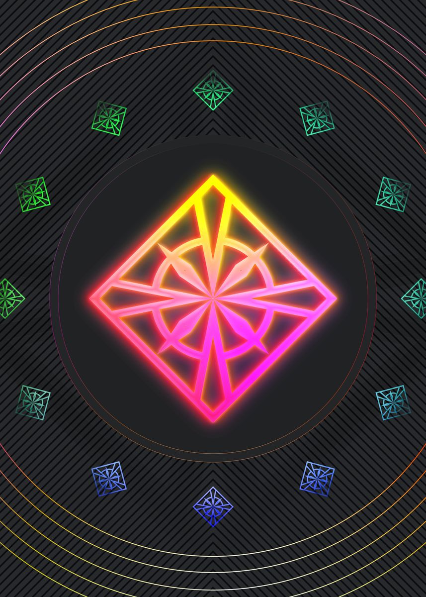Mandala Rune 'Neon Glyph Mandala Rune' Poster, picture, metal print, paint by Holy ...