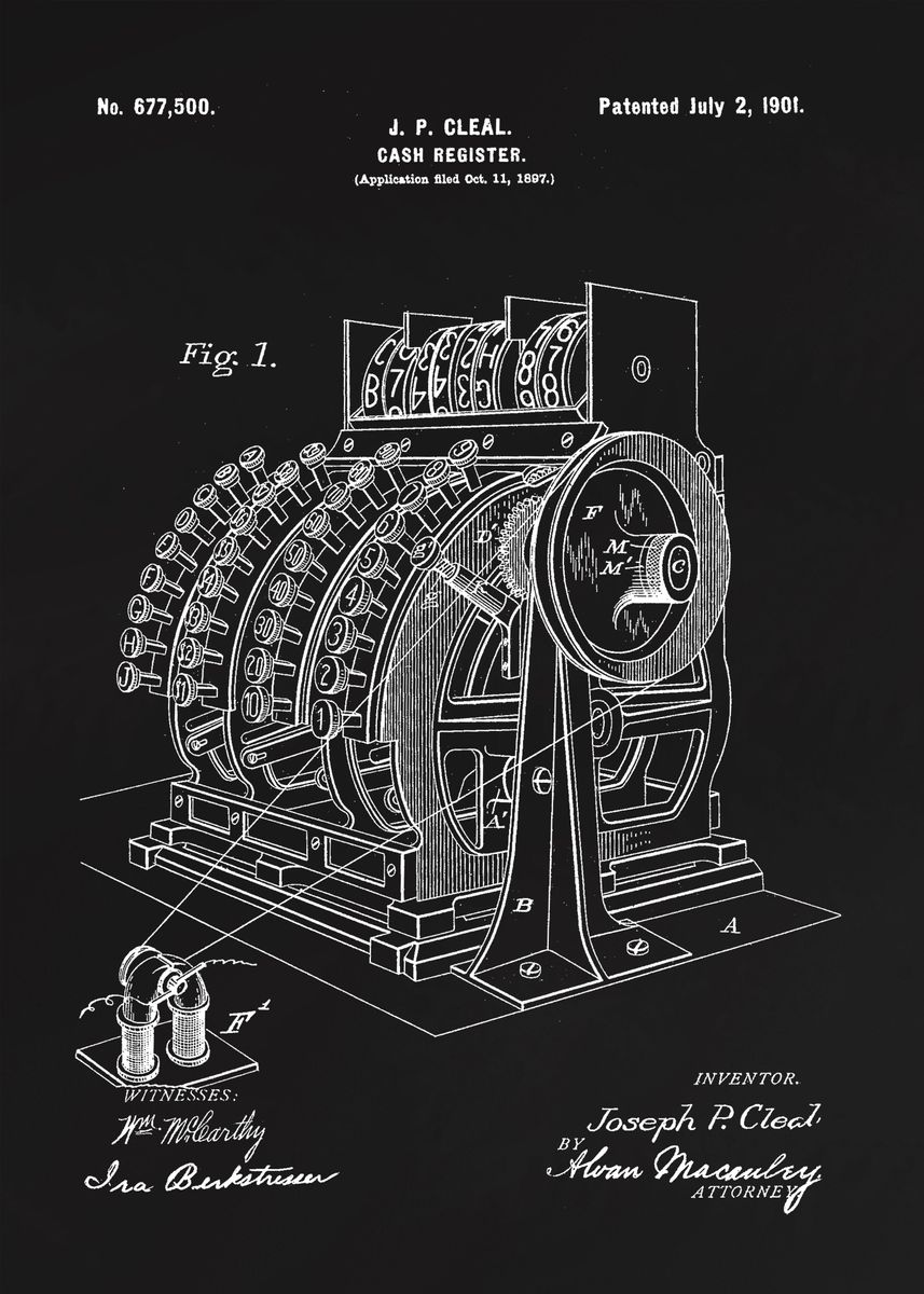 'Cash register patent' Poster by Sam Kal | Displate