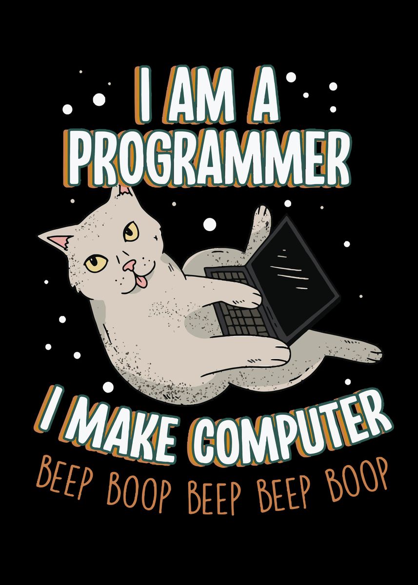 'Programmer Cat' Poster, picture, metal print, paint by Metal Posters ...