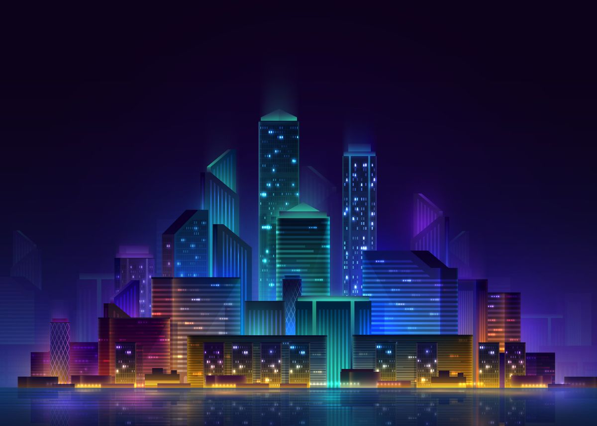 'night Cityscape' Poster By Hildawarren Studio 