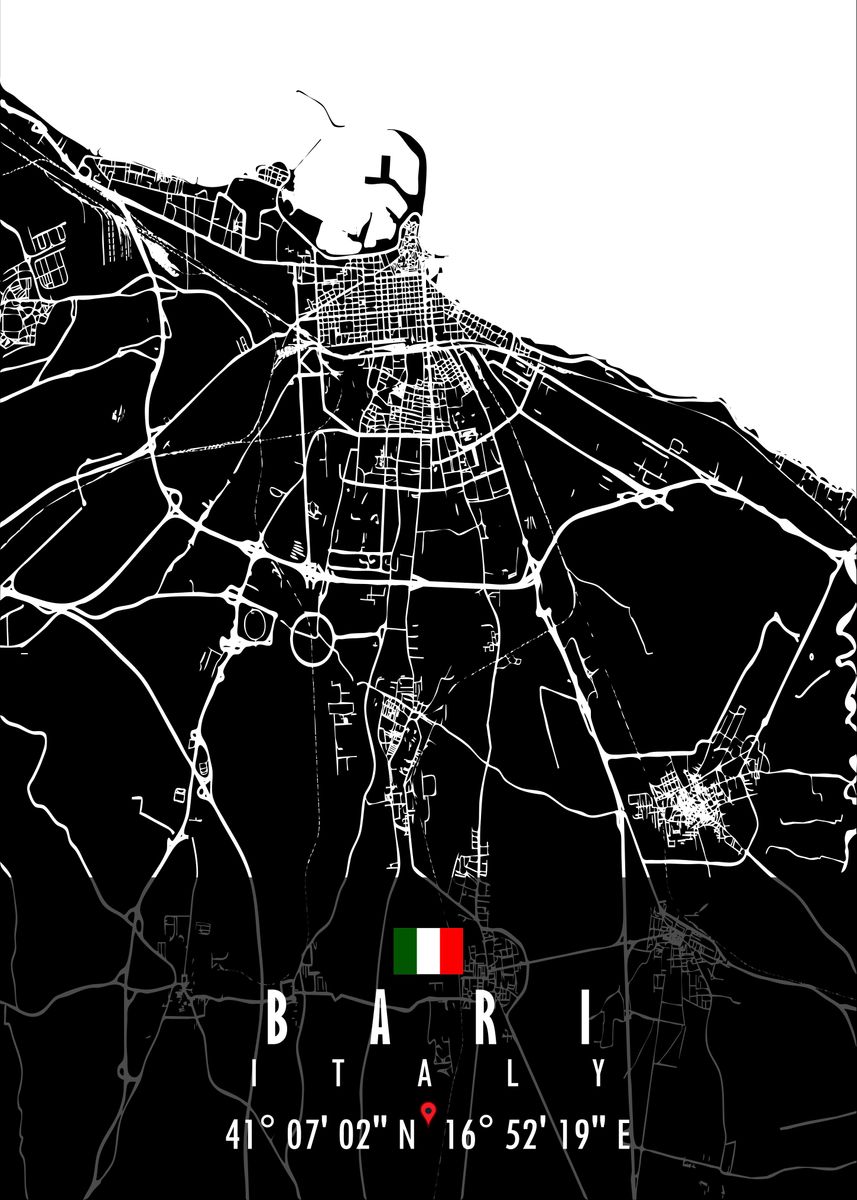 'Bari Map Italy' Poster, picture, metal print, paint by Artistic ...