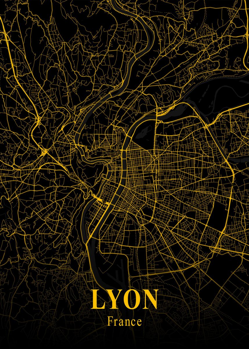 'Lyon City Map France ' Poster, picture, metal print, paint by Max Ronn ...