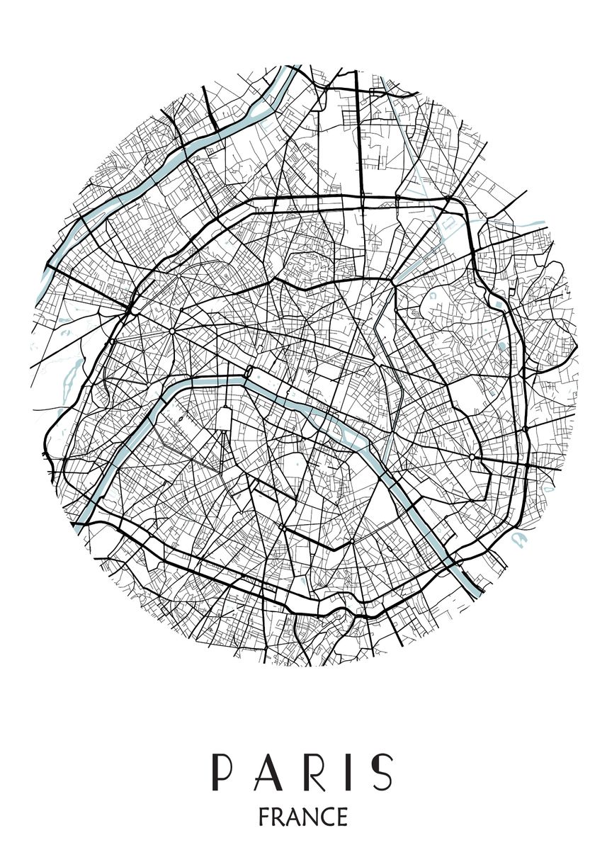 'Paris City Map Round' Poster by Tim Hinz Displate