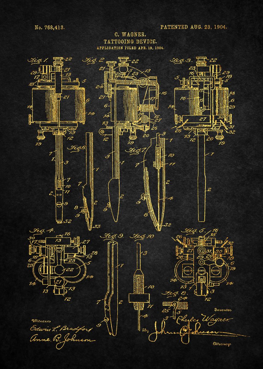 '2 Vintage Tattoo Machine ' Poster, picture, metal print, paint by