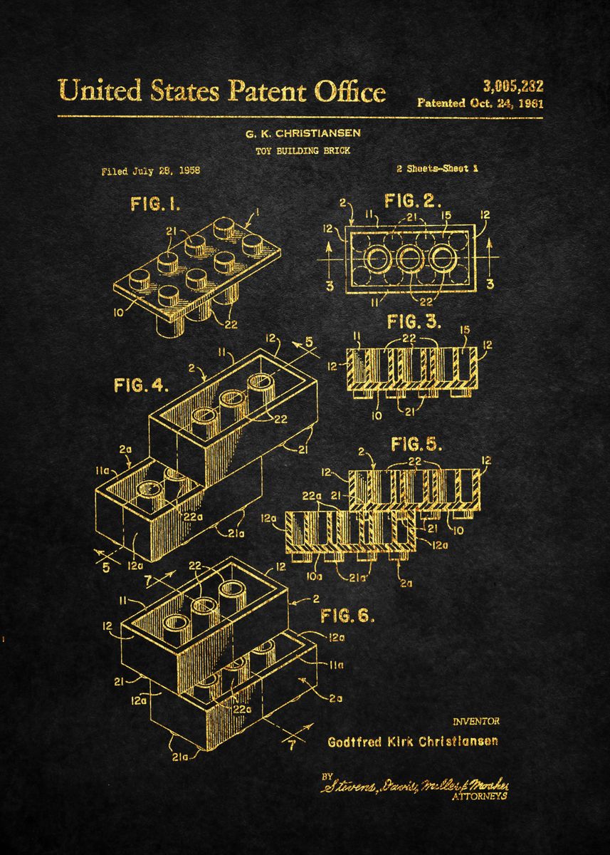 bar Lav aftensmad enhed 1 Lego Brick Patent' Poster by Jana Lara | Displate