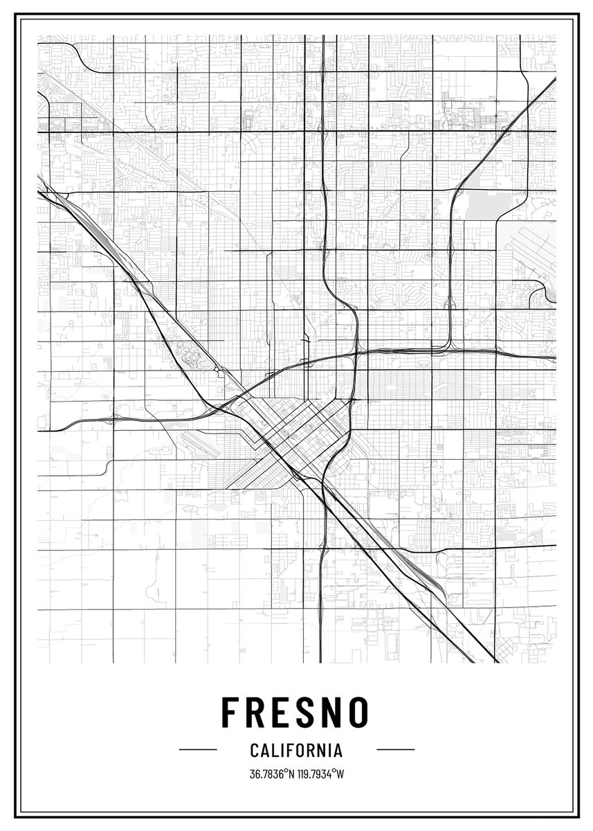 'fresno map usa' Poster, picture, metal print, paint by Designersen ...