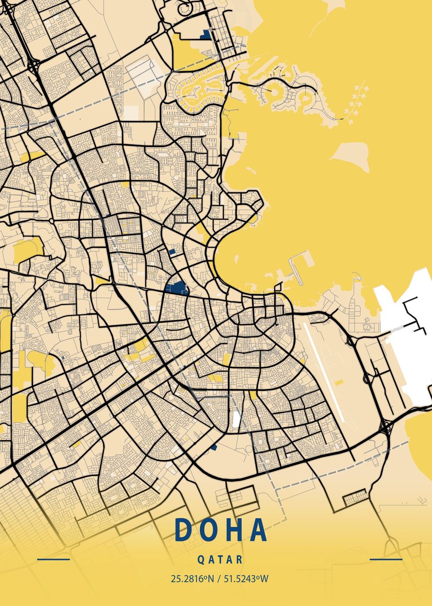 'Doha Qatar City Map ' Poster, picture, metal print, paint by Max Ronn ...