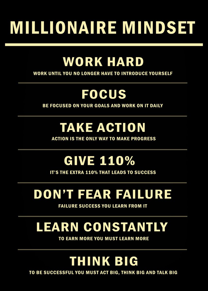 'Millionaire mindset' Poster, picture, metal print, paint by Nice