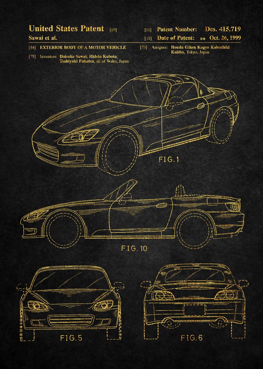 '12 Honda S2000 Design Pat' Poster, picture, metal print, paint by ...