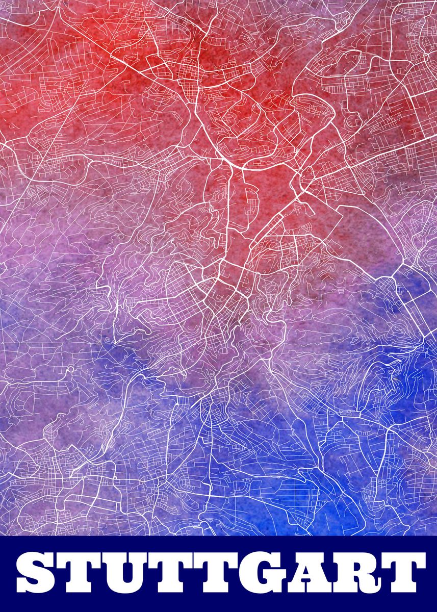 'Stuttgart Germany City Map' Poster, picture, metal print, paint by Tim ...