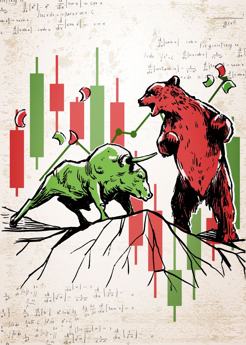 'Bears Vs Bulls Trading' Poster, picture, metal print, paint by