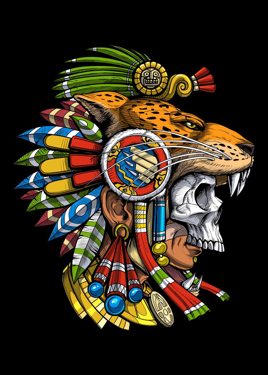  Aztec Jaguar Warrior Mask Poster Picture Metal Print Paint By Psychonautica Displate